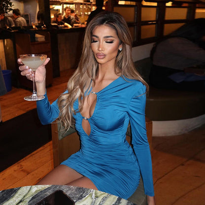 Robe Bodycon Drapé Raffung pour Femmes Chic und Stil