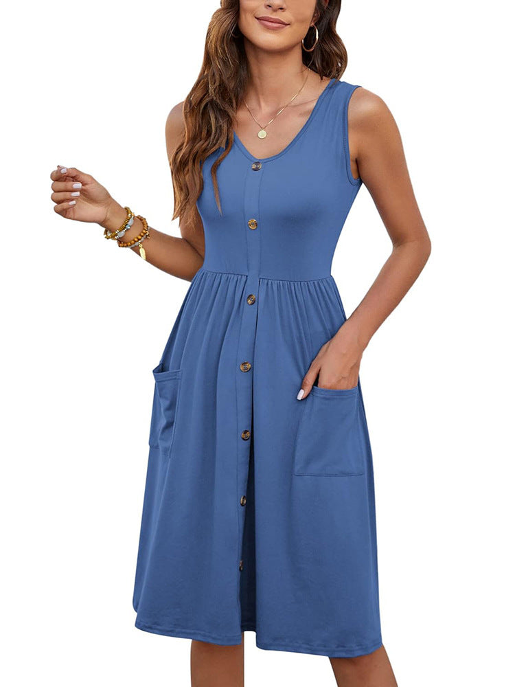 Robe d'été mi-longue pour femmes avec détails de boutons et poches pratiques Chic und Stil
