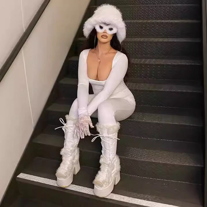 Dames élégant bodysuit avec décolleté plongeant et manches longues Chic und Stil