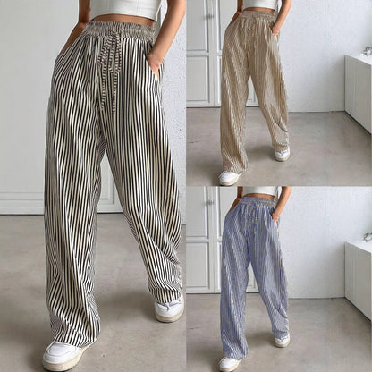 Wide striped pants for ladies with elastic waistband and pockets Chic and Style