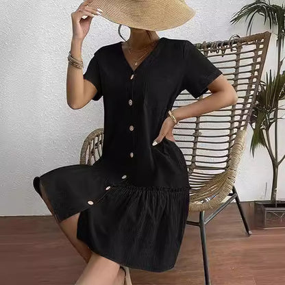 Robe décontractée pour femmes avec fermeture à boutons et volants Chic und Stil