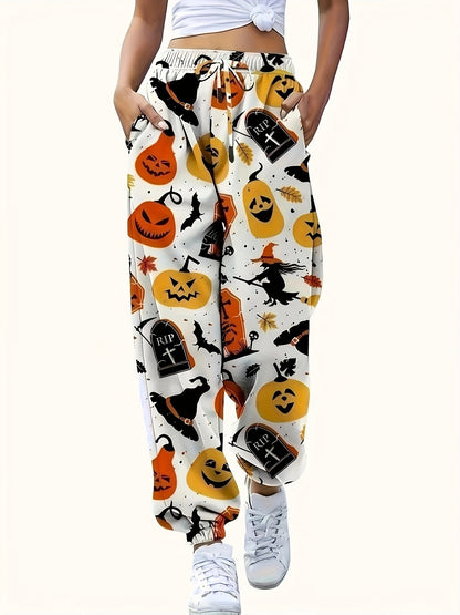 Pantalon de loisirs pour femmes avec motif Halloween coloré et taille élastique Chic und Stil