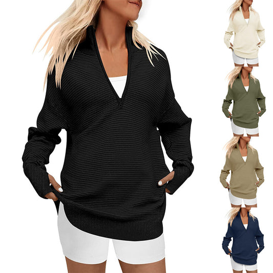 Dames pull zippé de haute qualité avec design texturé Chic und Stil