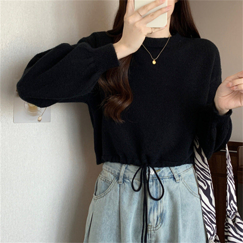 Pull décontracté pour femmes avec cordon de serrage et manches volumineuses Chic und Stil