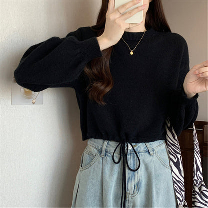 Pull décontracté pour femmes avec cordon de serrage et manches volumineuses Chic und Stil