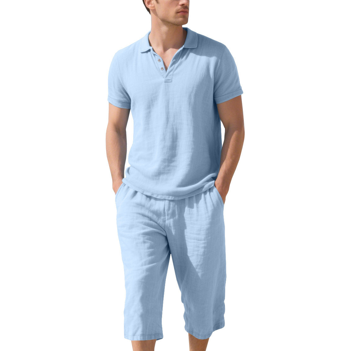 Polo shirt décontracté à manches courtes pour hommes avec shorts en lin élastiques Chic und Stil