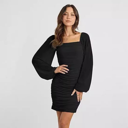 Dames Élégante Robe Mini avec Manches Bouffantes et Design Ruché Chic und Stil