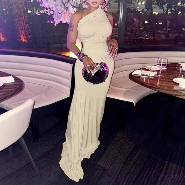 Dames Élégante Robe Maxi Enveloppe avec Encolure Asymétrique et Coupe Luxueuse Chic und Stil