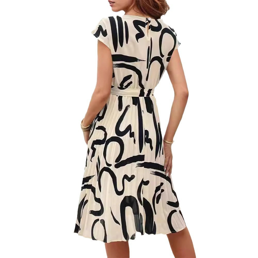 Femmes Robe Midi Élégante avec Ceinture à Liens Chic und Stil