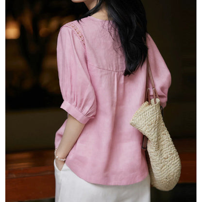 Blouse élégante à manches bouffantes pour femmes avec des détails en dentelle Chic und Stil