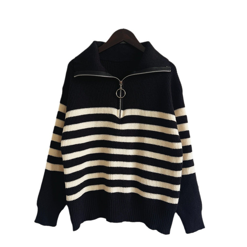 Pull femme rayé avec col montant moderne et fermeture éclair courte Chic und Stil