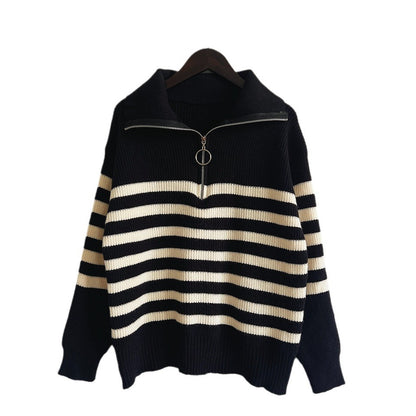 Pull femme rayé avec col montant moderne et fermeture éclair courte Chic und Stil