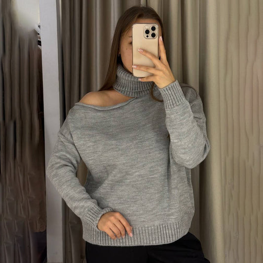 Pull oversized pour femmes avec encolure asymétrique et col haut Chic und Stil