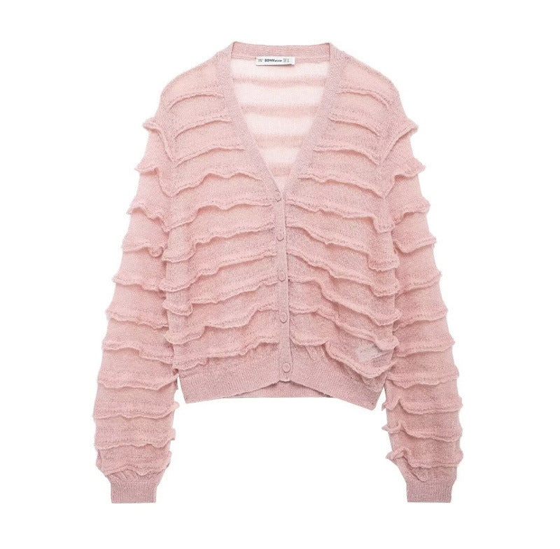 Dames Épais cardigan pelucheux avec volants Chic und Stil