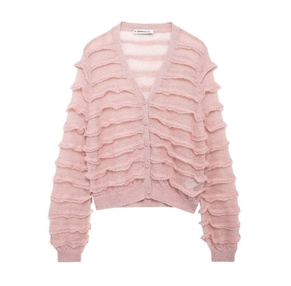 Dames Épais cardigan pelucheux avec volants Chic und Stil