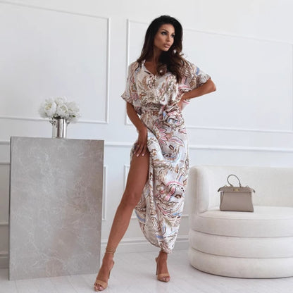 Chic and stylish floral print high slit maxi dress for women 1751348965