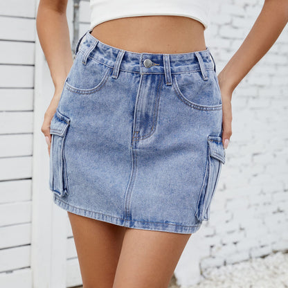 Robe en denim pour femmes avec poches cargo pratiques et taille haute Chic und Stil