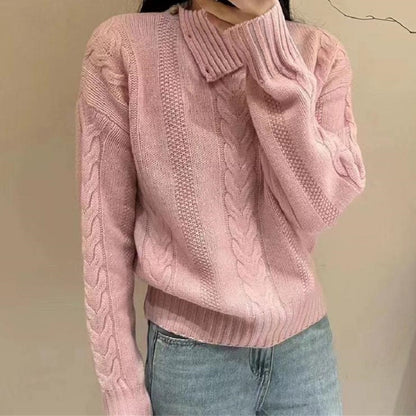 Pull en grosse maille pour femmes avec col haut et détails de bouton Chic und Stil