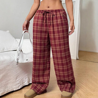 Loose plaid pants for women with elastic waist and practical pockets Chic and Style