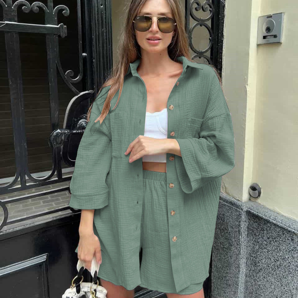 Ensemble blouses à manches courtes décontracté et shorts pour femmes Chic und Stil