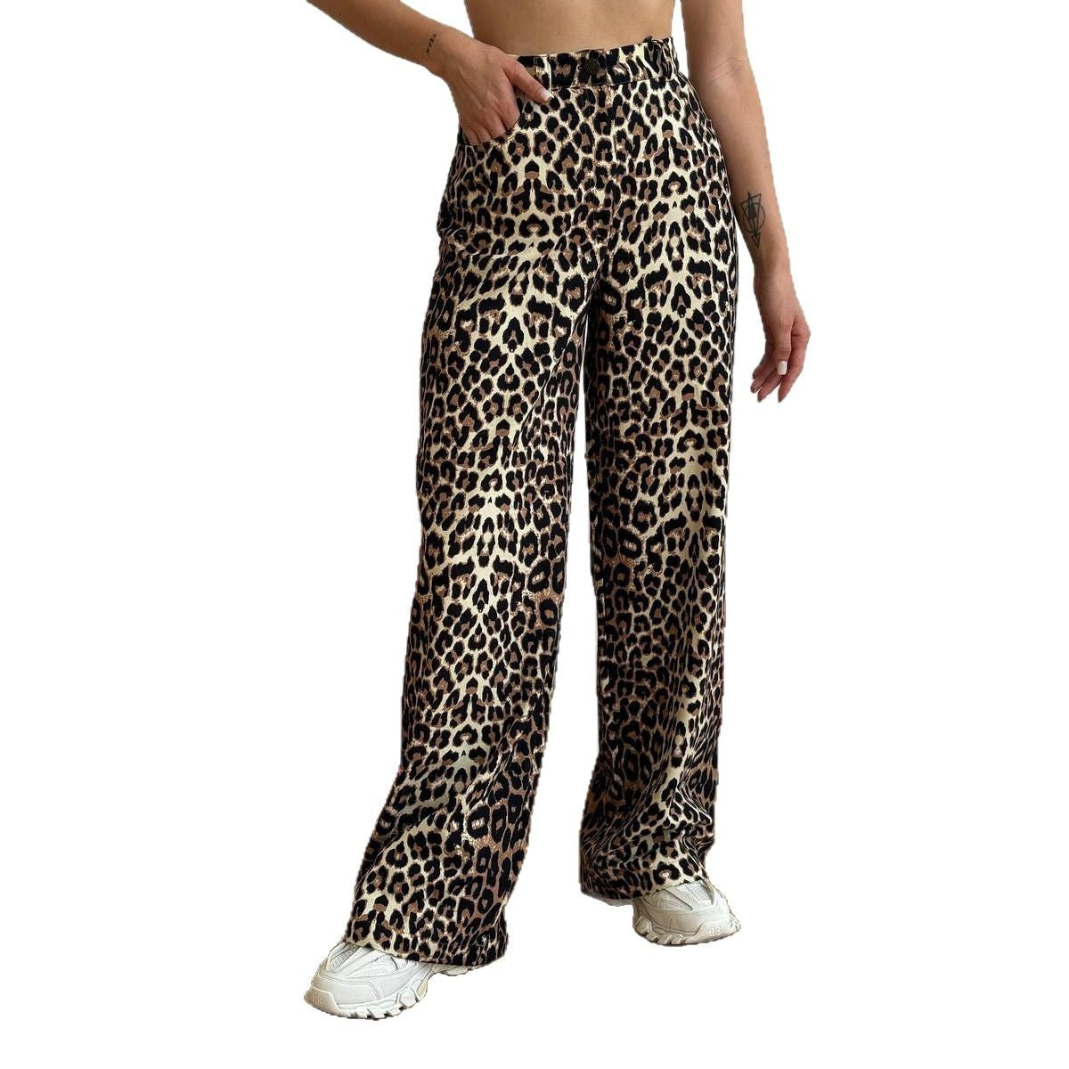 Loose leopard denim pants for women with elastic waistband Chic and Style