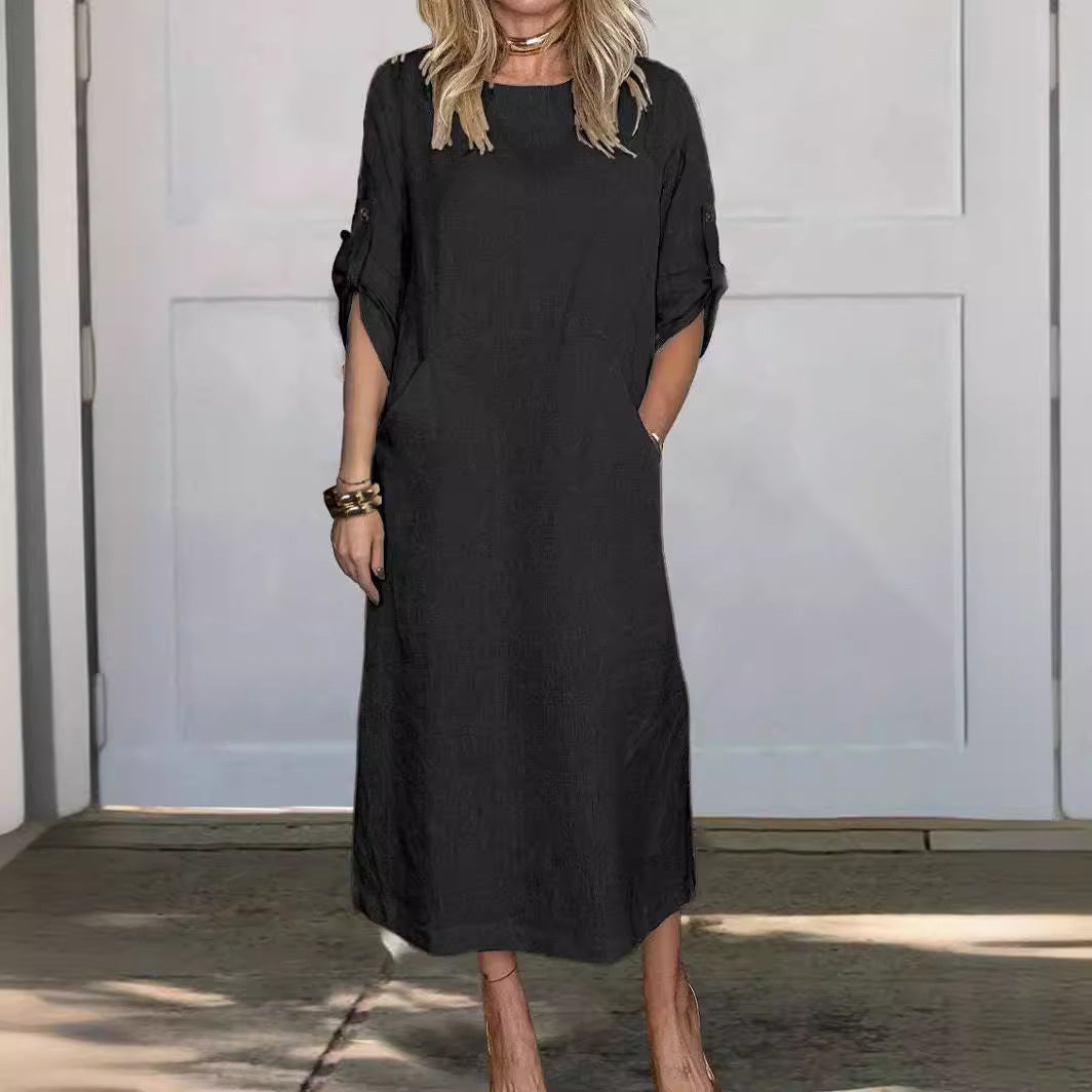 Robe longue décontractée à manches longues pour femmes avec poches pratiques et manches à rouleau Chic und Stil