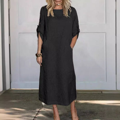 Robe longue décontractée à manches longues pour femmes avec poches pratiques et manches à rouleau Chic und Stil