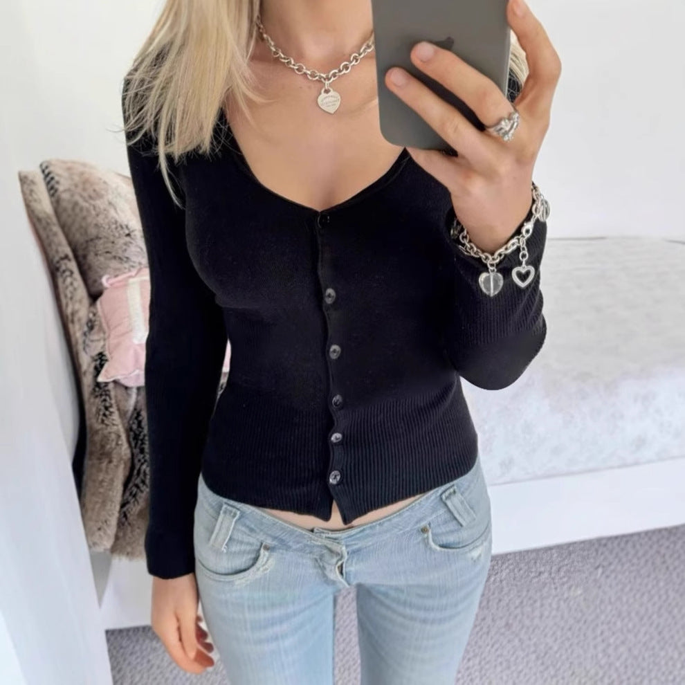 Dames Cardigan à manches longues avec décolleté en V et détails en côtes fins Chic und Stil