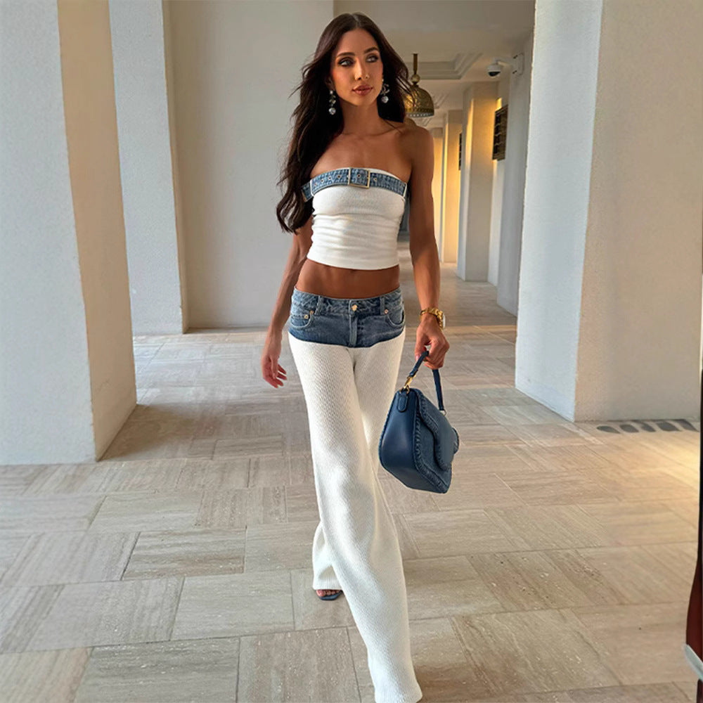 Stylish mesh pants for ladies with denim inserts Chic and Style