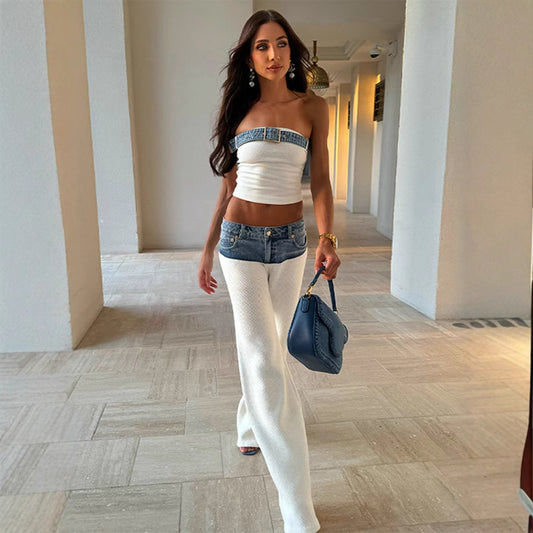 Stylish mesh pants for ladies with denim inserts Chic and Style