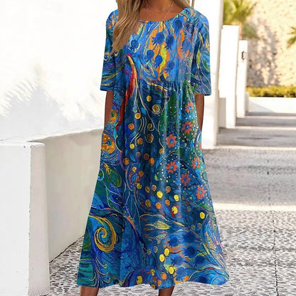 Robe maxi femme avec design aquarelle artistique et poches pratiques Chic und Stil