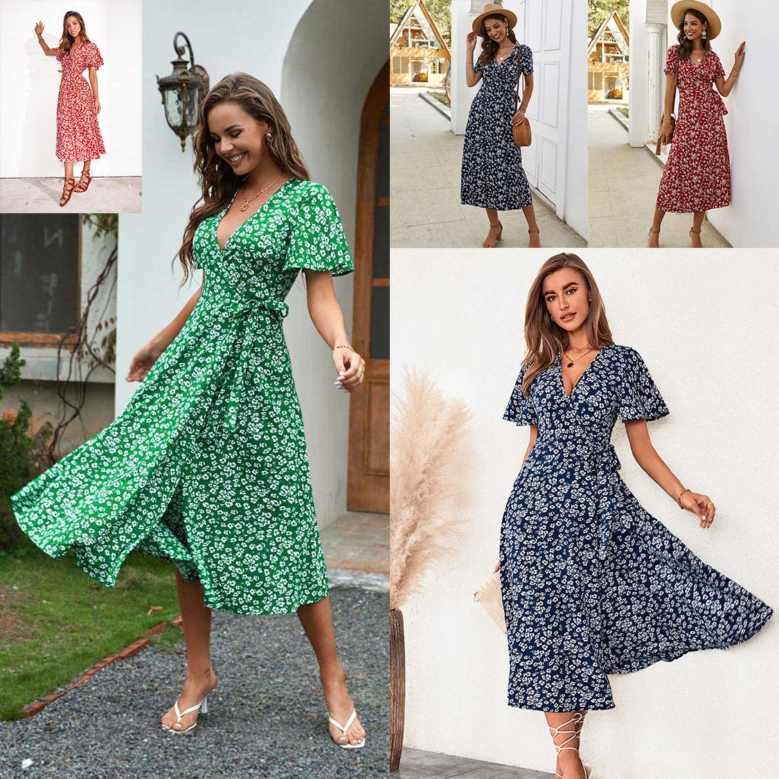 Dames Robe Maxi Fleurie à Enveloppe Chic und Stil 1751507269