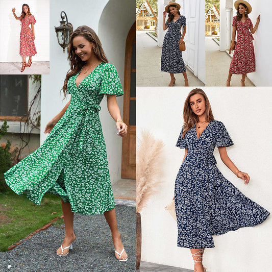Dames Robe Maxi Fleurie à Enveloppe Chic und Stil 1751507269