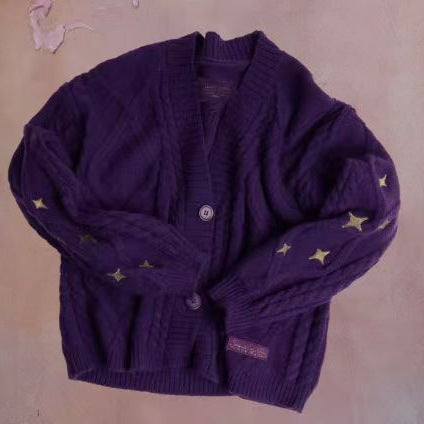 Dames gros tricot cardigan avec des étoiles décoratives Chic und Stil