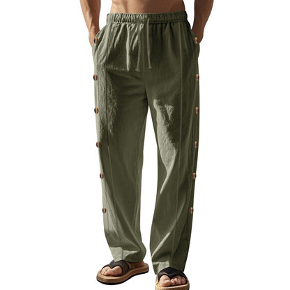 Men's casual beach pants with side button details and elastic waistband Chic and Style