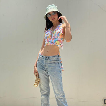Dames Halters Retro Imprimé Top Chic und Stil