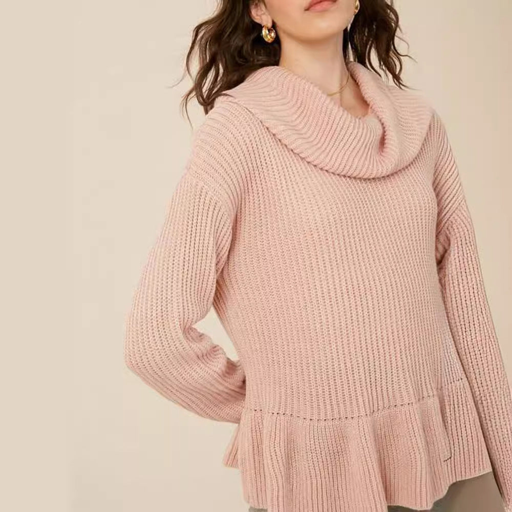 Dames Pull en tricot confortable avec col large et ourlet volumineux Chic und Stil