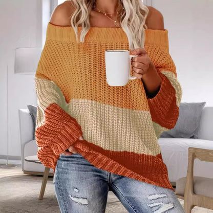 Dames Pull en tricot oversize décontracté avec décolleté dénudé et design de blocs de couleur tendance Chic und Stil