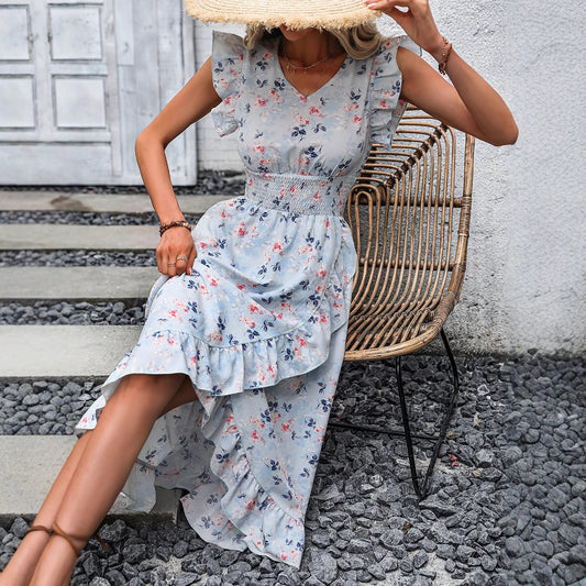 Robe maxi pour dames avec des détails en volants floraux et un ourlet flottant Chic und Stil