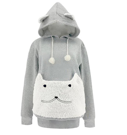 Dames Pull à capuche douillet avec motif de chat et poche kangourou pratique Chic und Stil