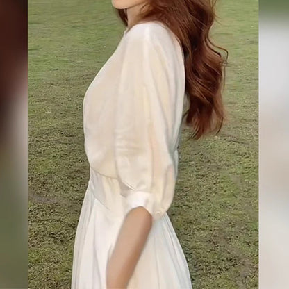 Robe midi évasée fluide pour femme avec manches bouffantes Chic und Stil