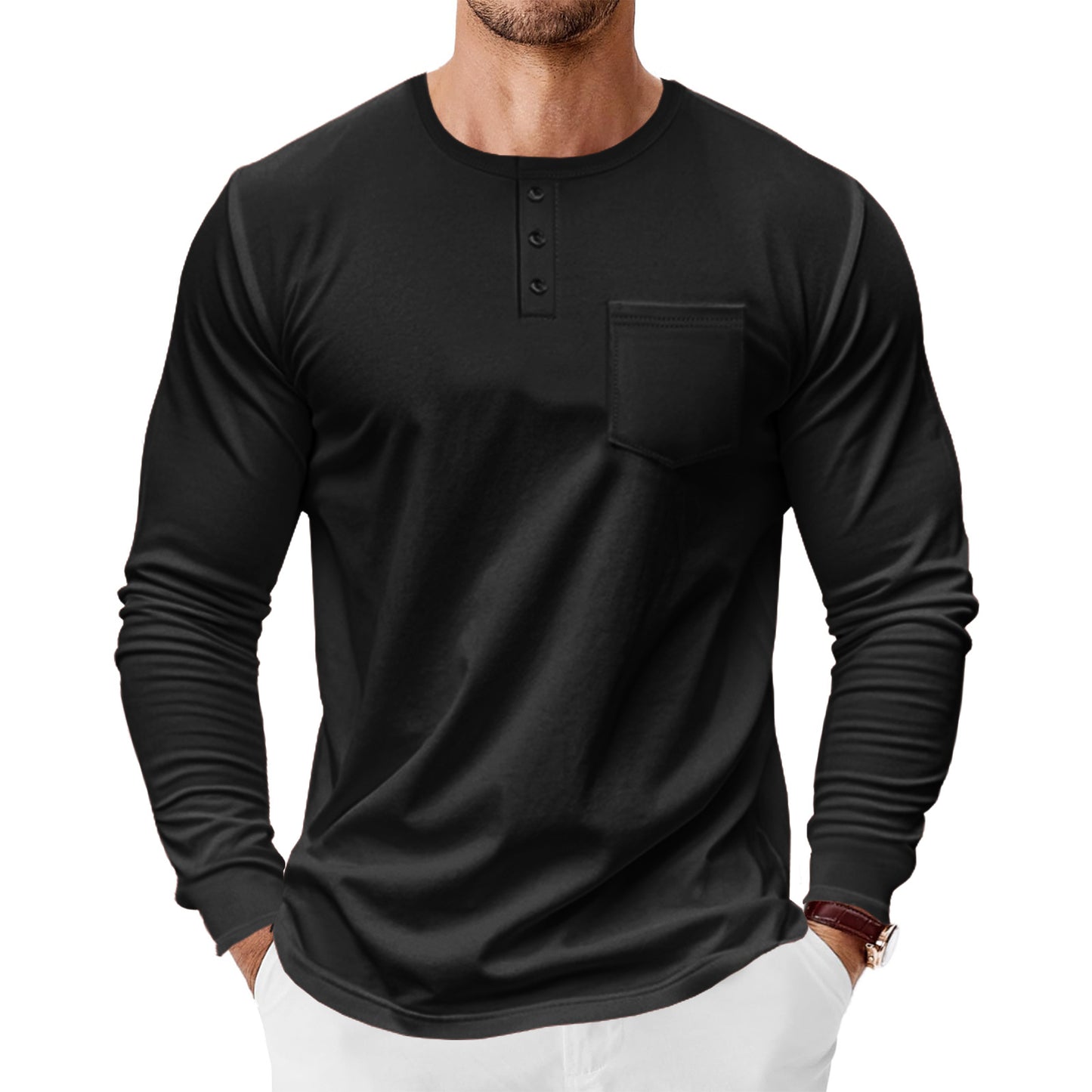 Chemise Henley à manches longues pour hommes avec poche poitrine pratique et détails de boutons tendance Chic und Stil