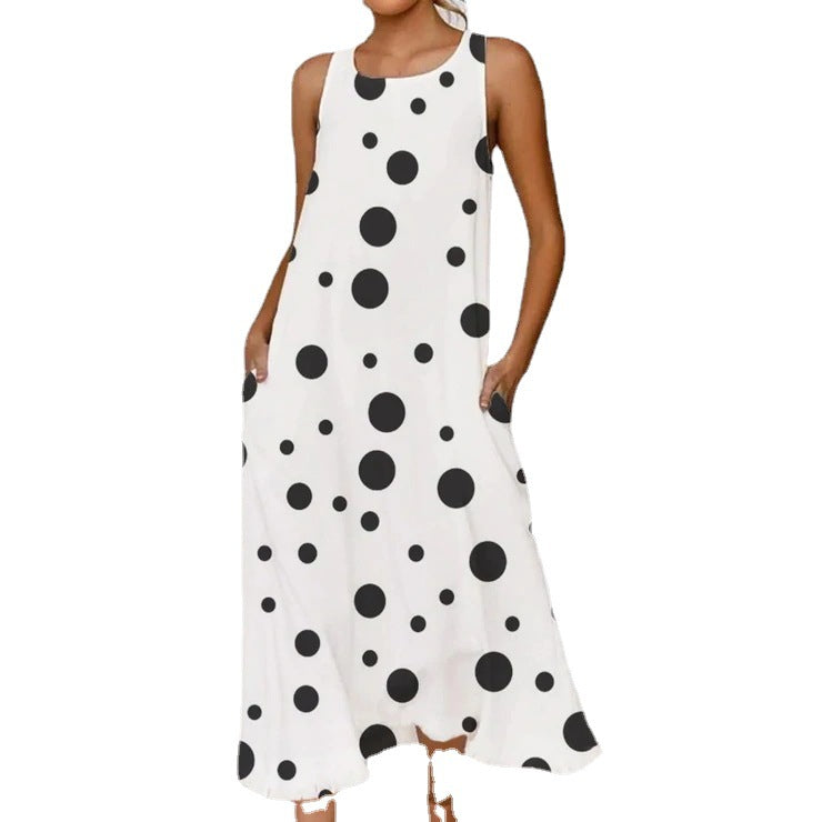 Robe maxi femme avec design à pois asymétrique et poches pratiques Chic und Stil
