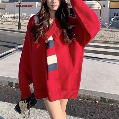 Pull décontracté pour femmes avec col en V texturé et coupe oversized Chic und Stil