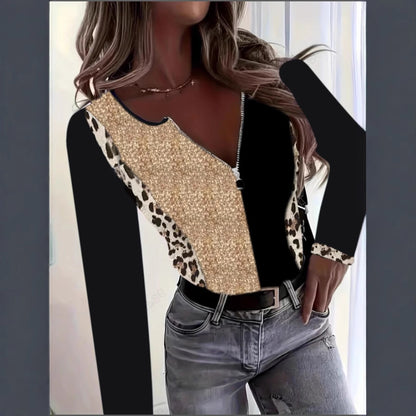 Dames Haut brillante avec fermeture éclair et imprimé animal Chic und Stil