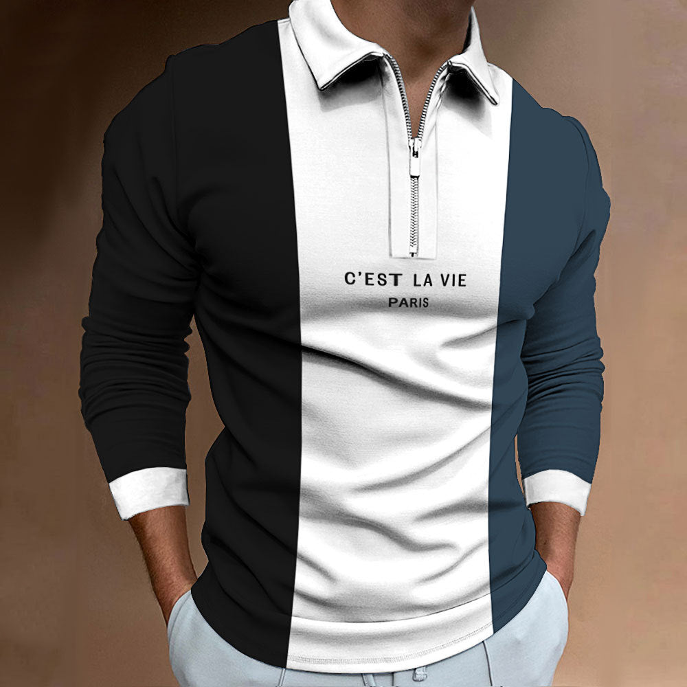 Chemise polo à manches longues pour hommes avec un design en blocs tendance et une fermeture éclair de haute qualité Chic und Stil