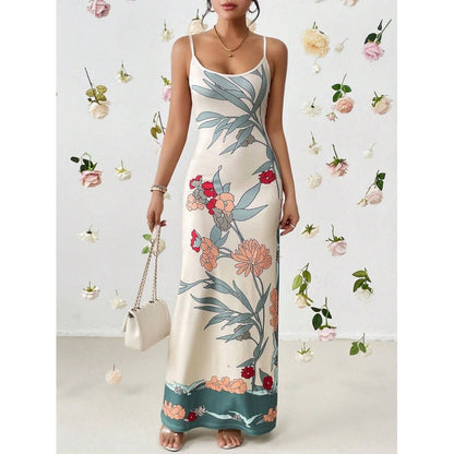 Robe maxi à bretelles spaghetti fleurs Chic und Stil