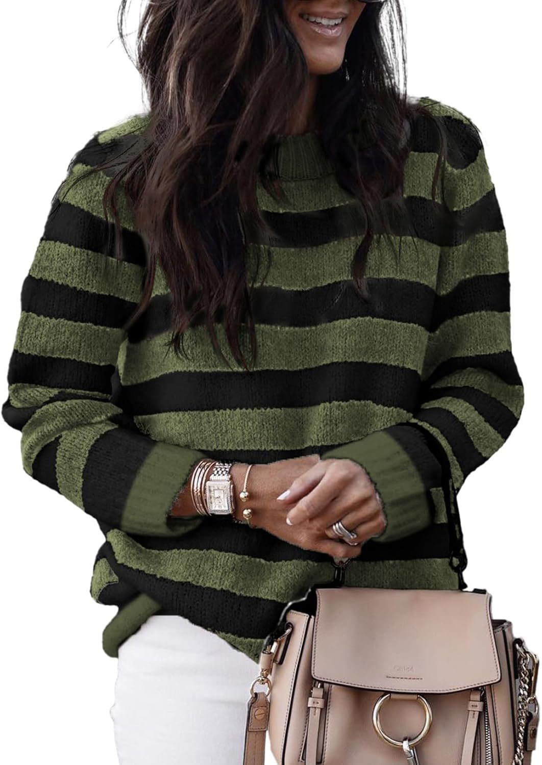 Pull en tricot décontracté pour femmes avec de larges rayures transversales Chic und Stil