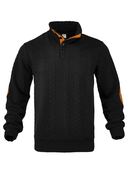 Men's fleece pullover with textured cable knit pattern and modern stand-up collar Chic and style