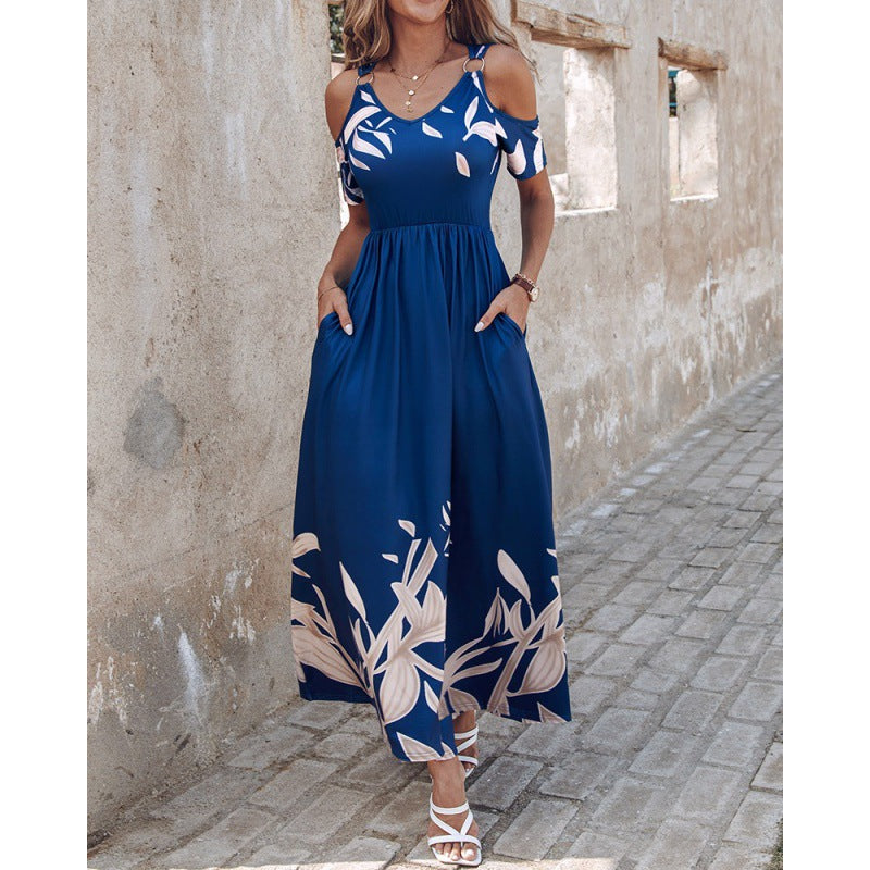 Femmes Robe Maxi Fleurs Épaule Démontée Chic und Stil
